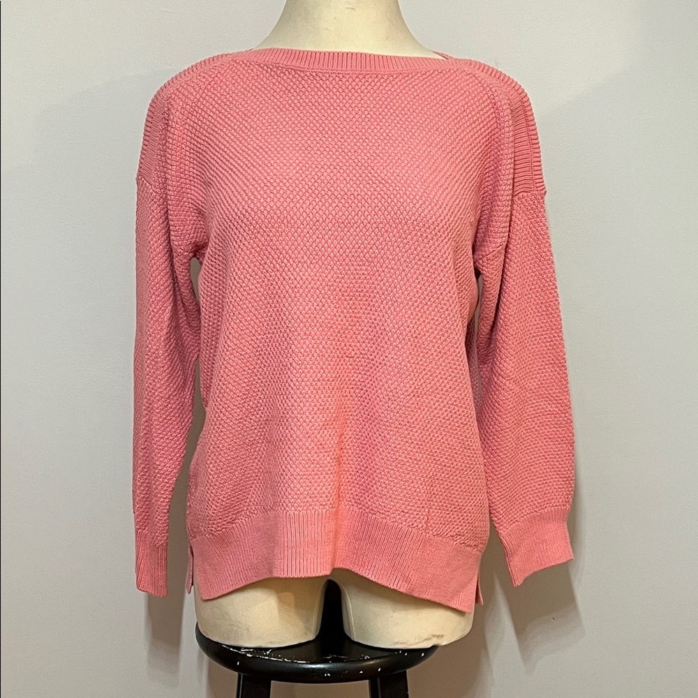 LOFT Pink Textured Waffle Knit Boat Neck Sweater Size XL Cotton/Acrylic Soft